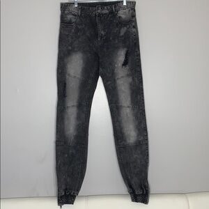 Vintage Daniel Won Distressed Faded Denim Designer jeans black wash tapered leg